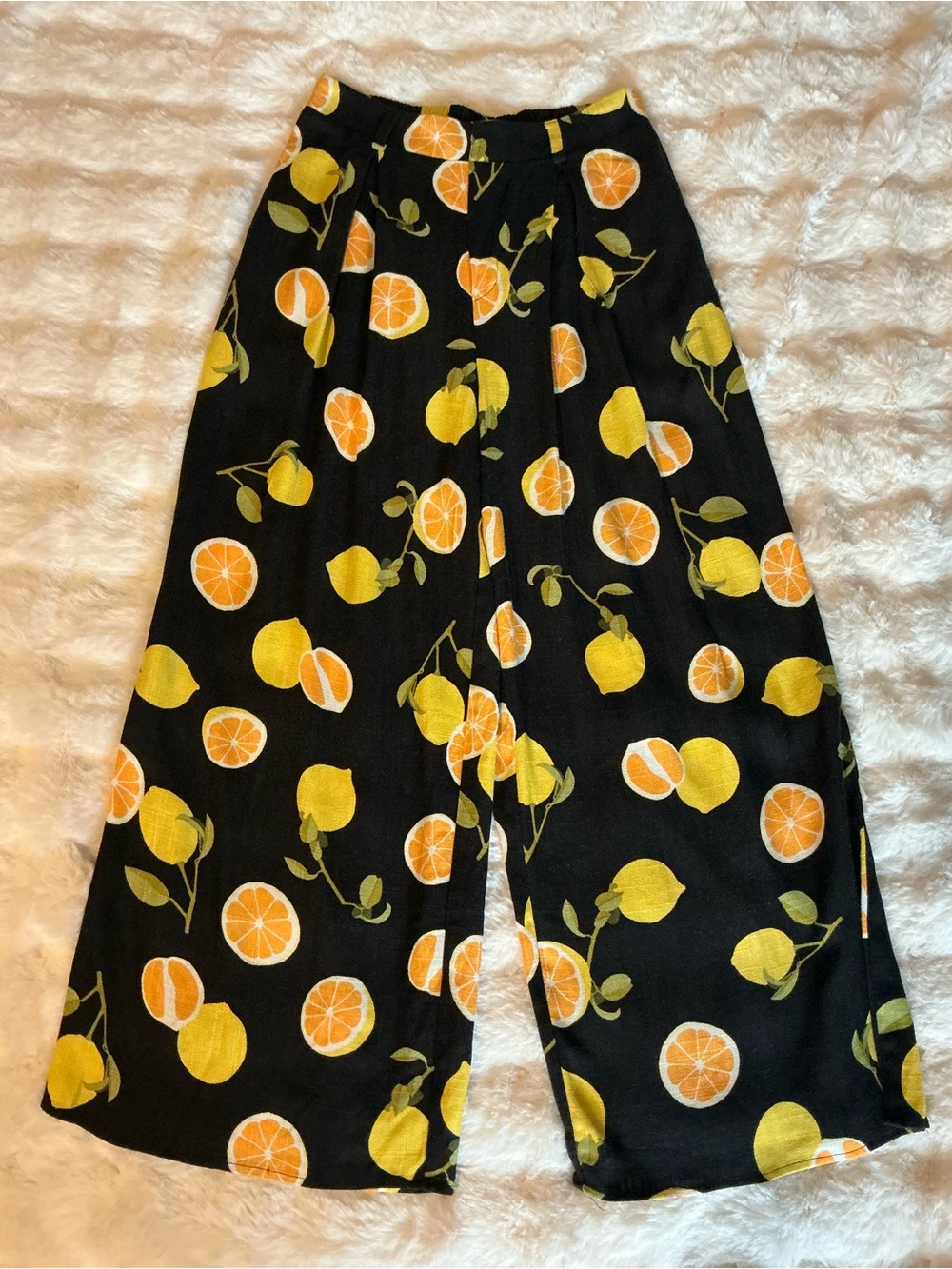 Sienna Sky Yellow Ruffle Sleeve Top with Black Citrus Wide-Leg Pants
